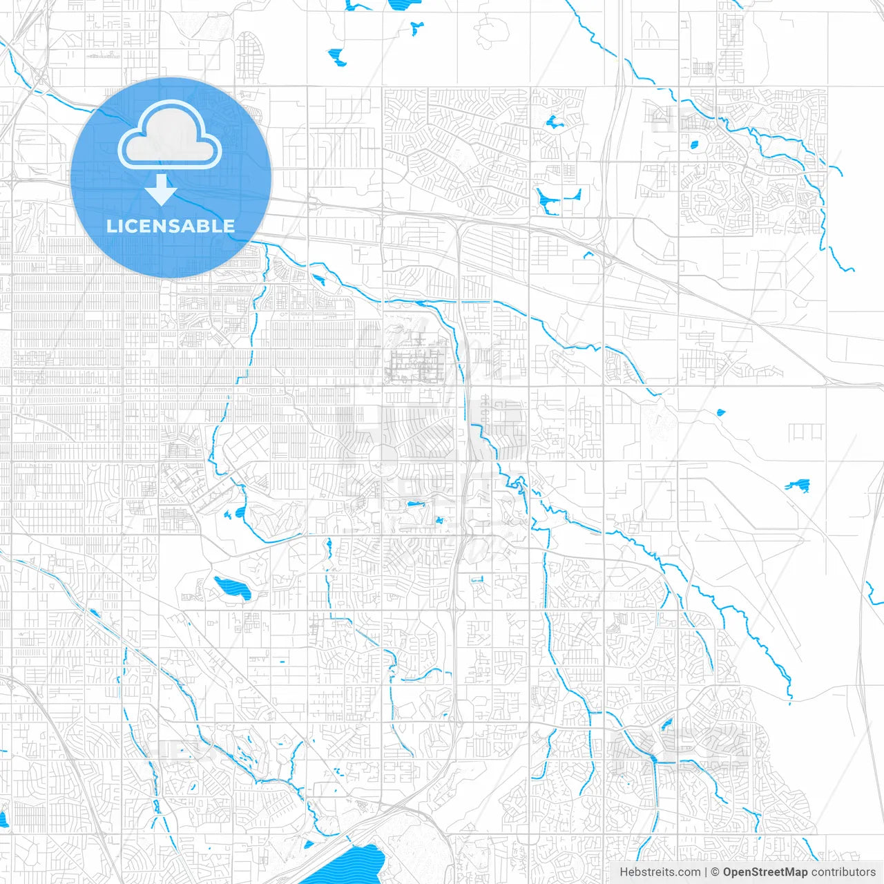 Aurora, Colorado, United States, PDF vector map with water in focus