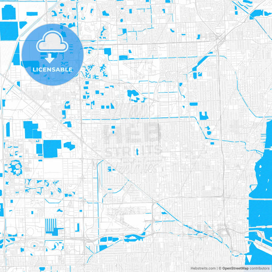 Hialeah, Florida, United States, PDF vector map with water in focus