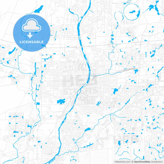 Aurora, Illinois, United States, PDF vector map with water in focus