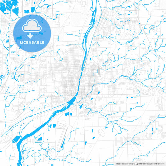 Joliet, Illinois, United States, PDF vector map with water in focus