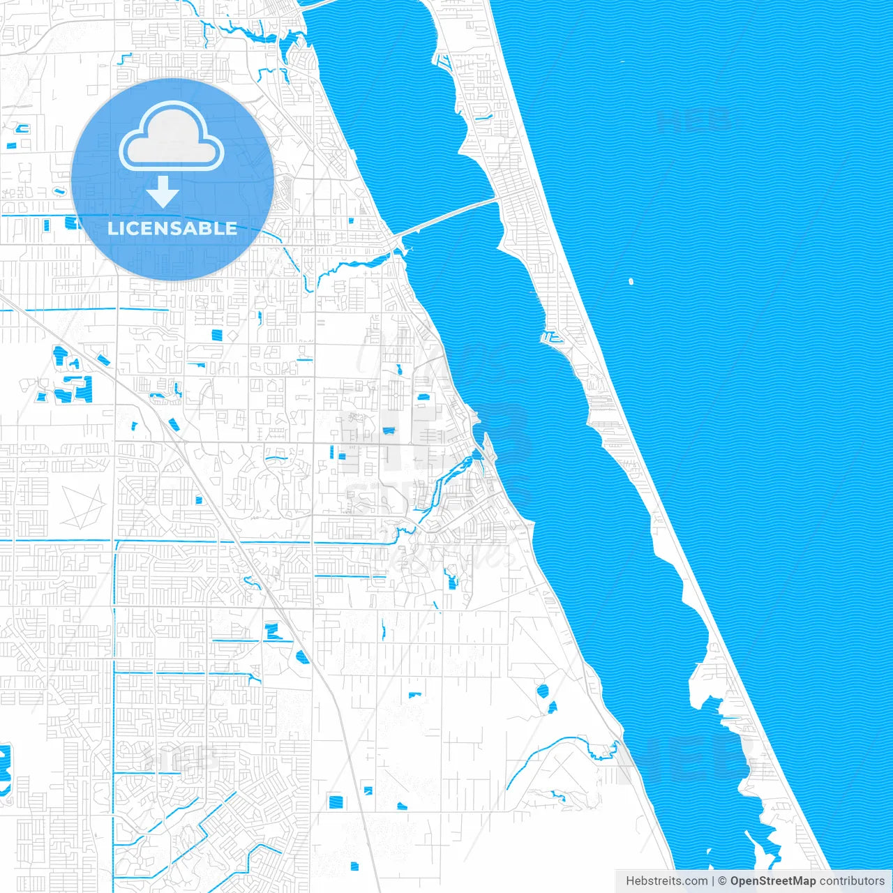 Palm Bay, Florida, United States, PDF vector map with water in focus