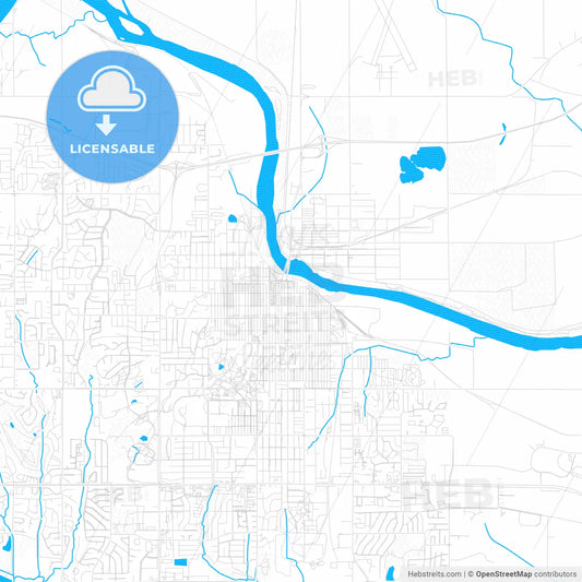 Lawrence, Kansas, United States, PDF vector map with water in focus