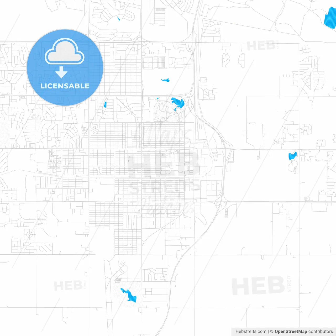 Lawton, Oklahoma, United States, PDF vector map with water in focus