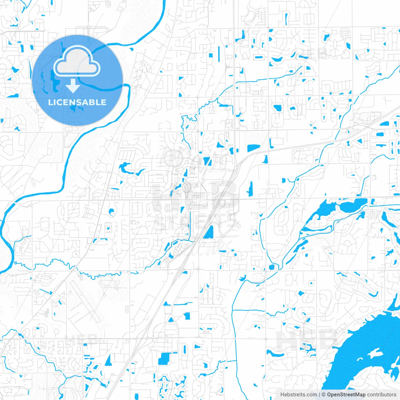 Fishers, Indiana, United States, PDF vector map with water in focus