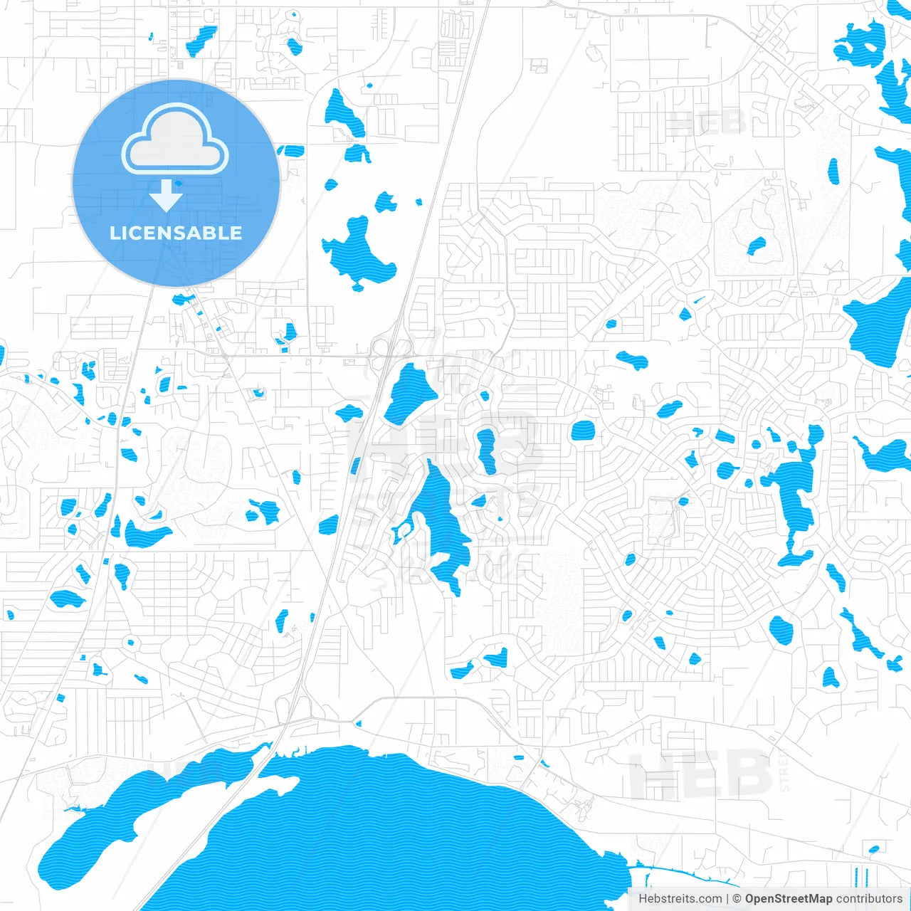 Deltona, Florida, United States, PDF vector map with water in focus