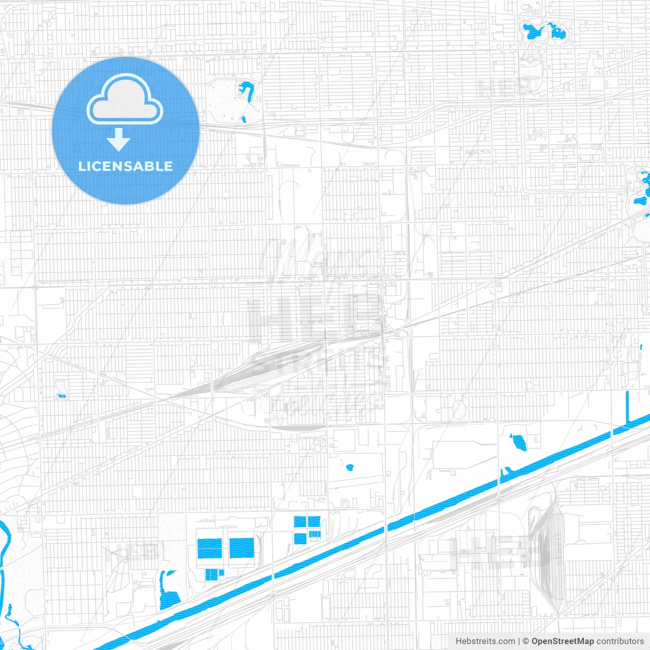 Cicero, Illinois, United States, PDF vector map with water in focus