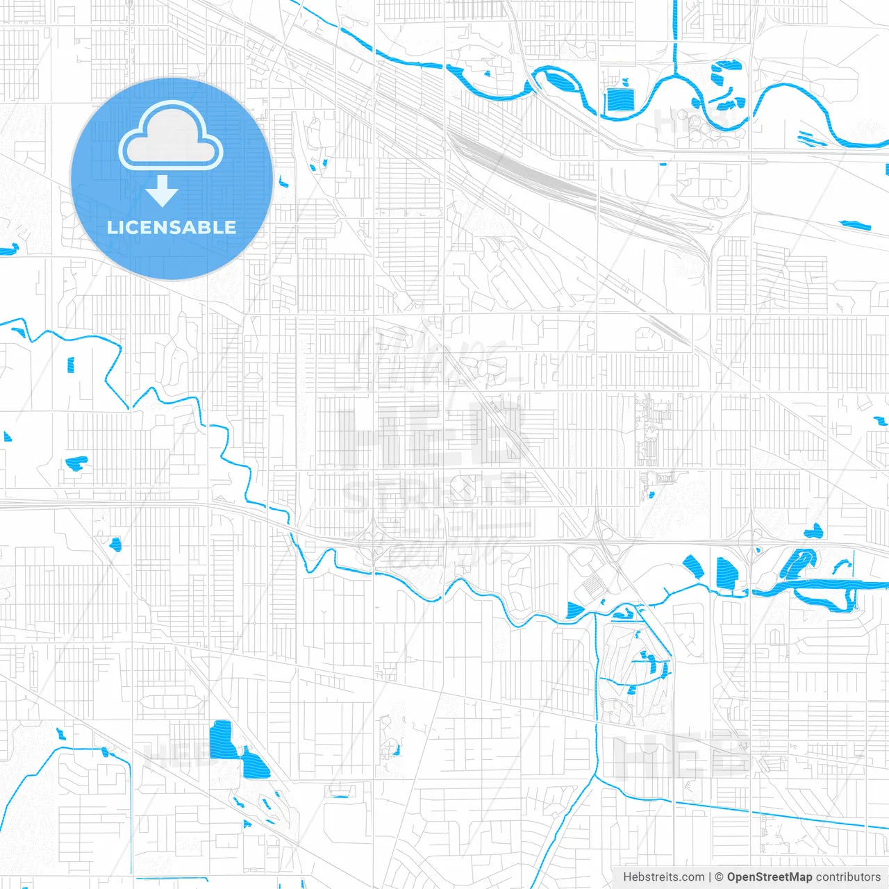 Hammond, Indiana, United States, PDF vector map with water in focus