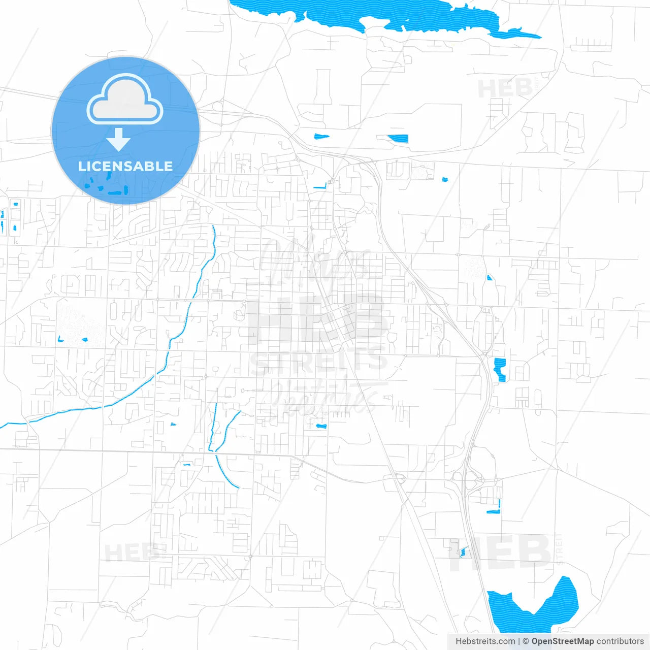Conway, Arkansas, United States, PDF vector map with water in focus