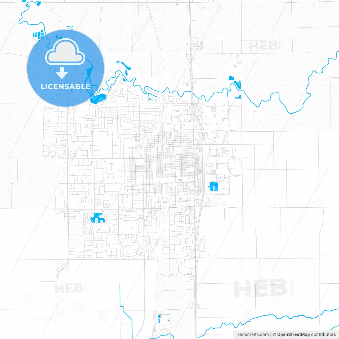 Lodi, California, United States, PDF vector map with water in focus
