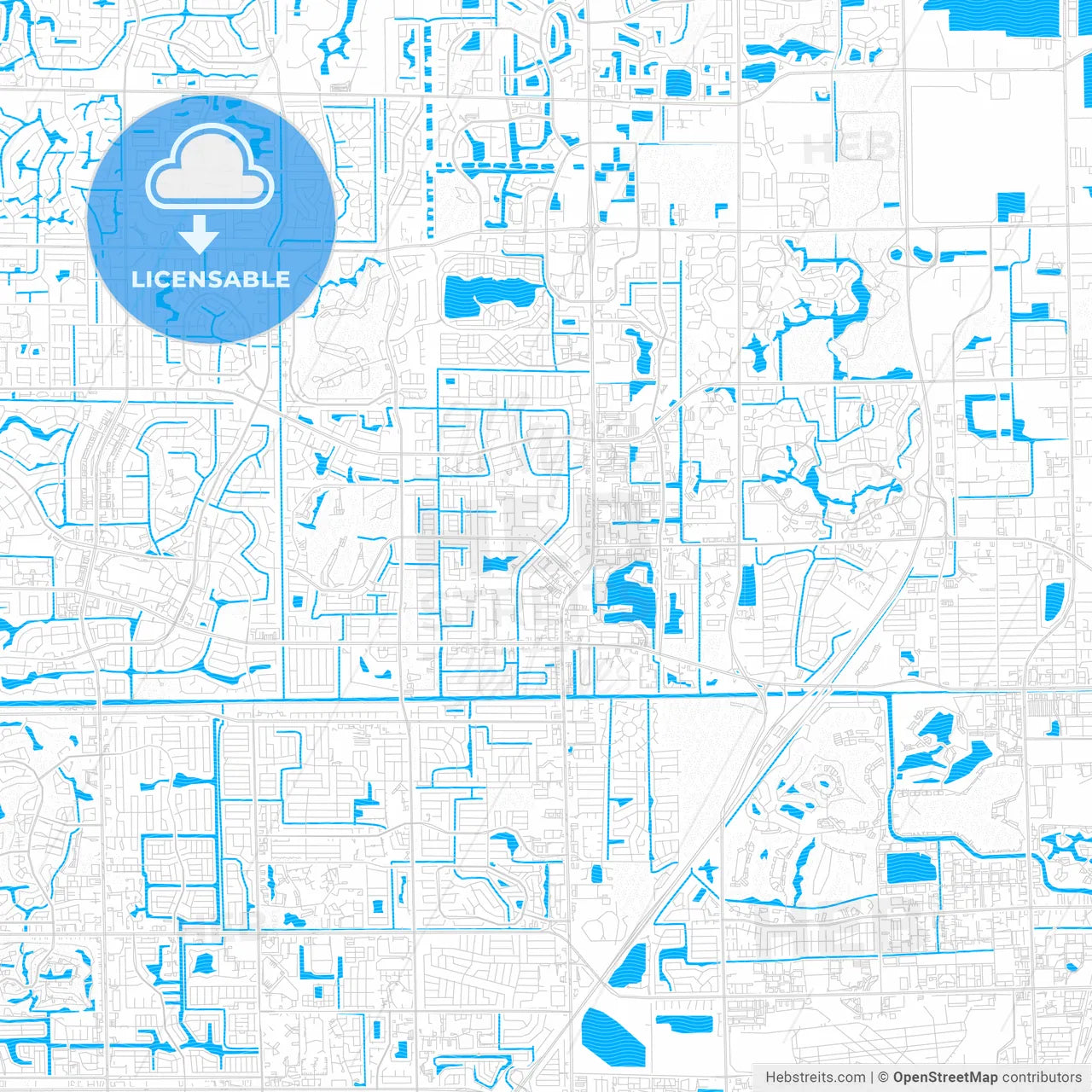 Margate, Florida, United States, PDF vector map with water in focus