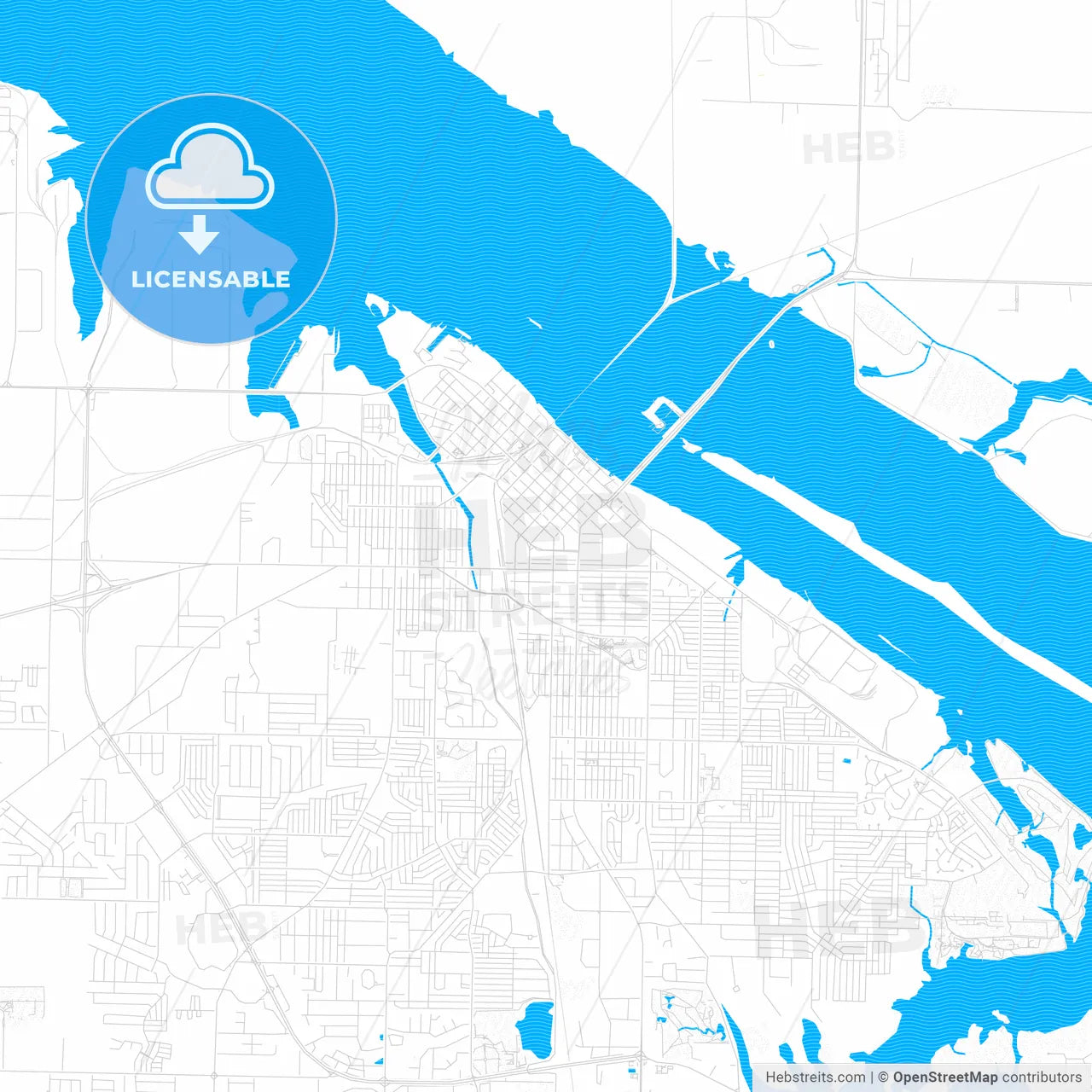 Decatur, Alabama, United States, PDF vector map with water in focus