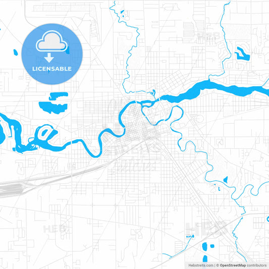 Elkhart, Indiana, United States, PDF vector map with water in focus