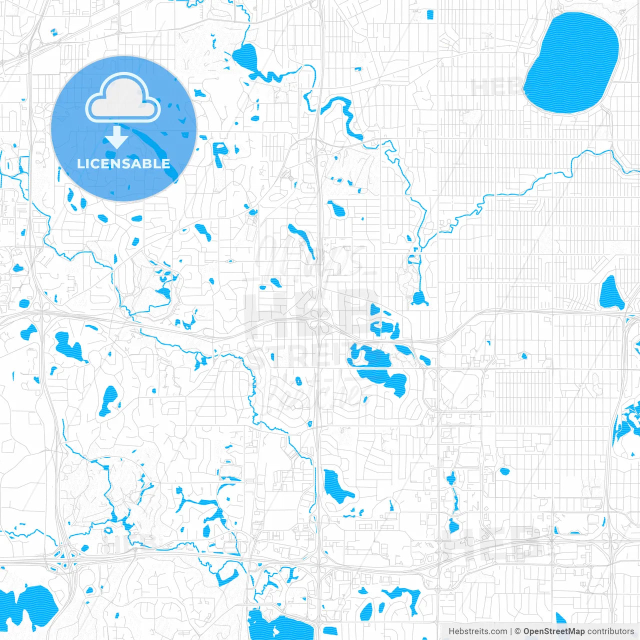 Edina, Minnesota, United States, PDF vector map with water in focus