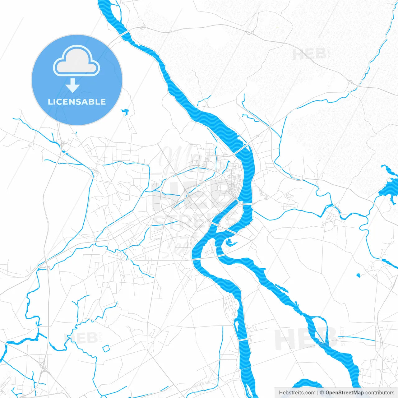 Chaozhou, China PDF vector map with water in focus