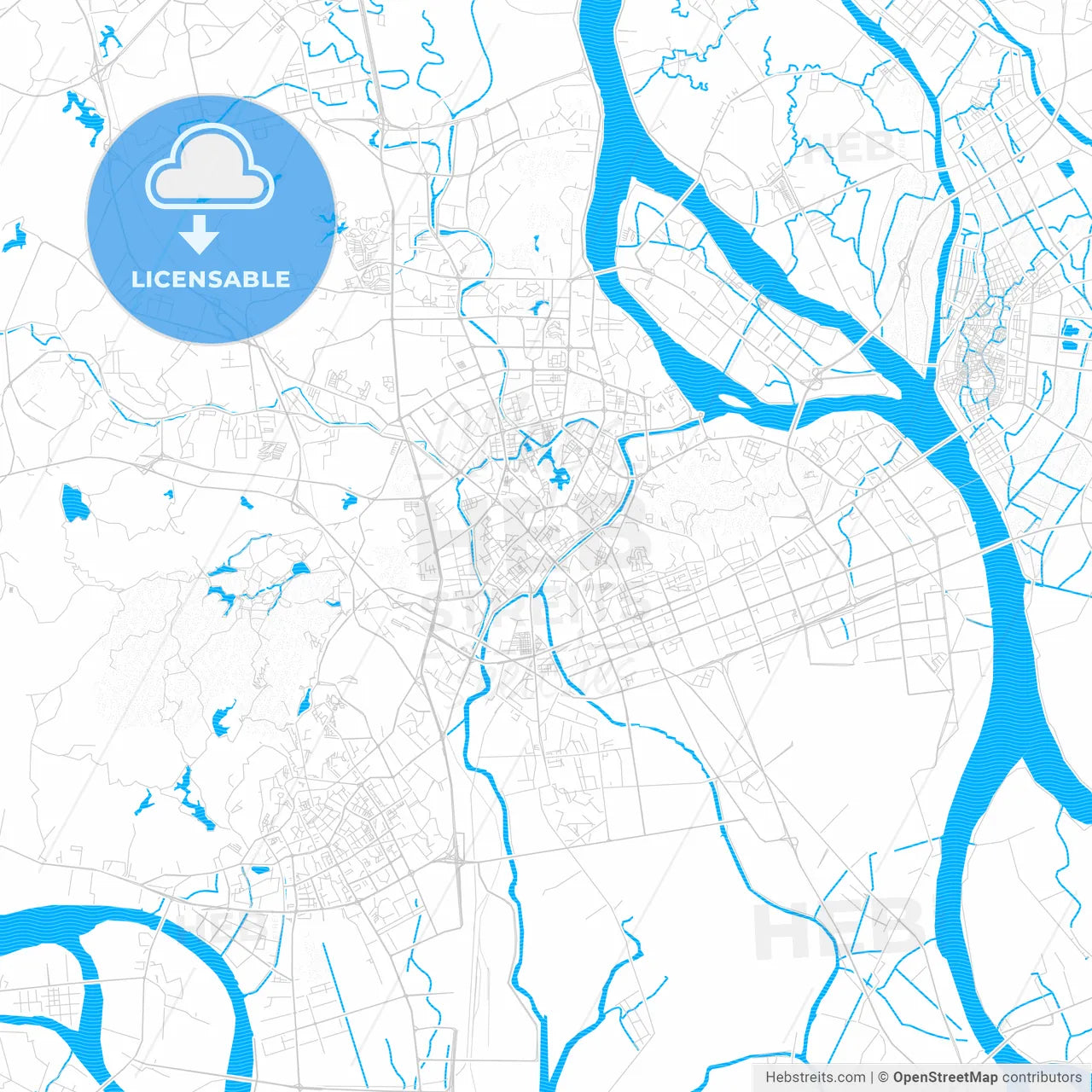 Jiangmen, China PDF vector map with water in focus