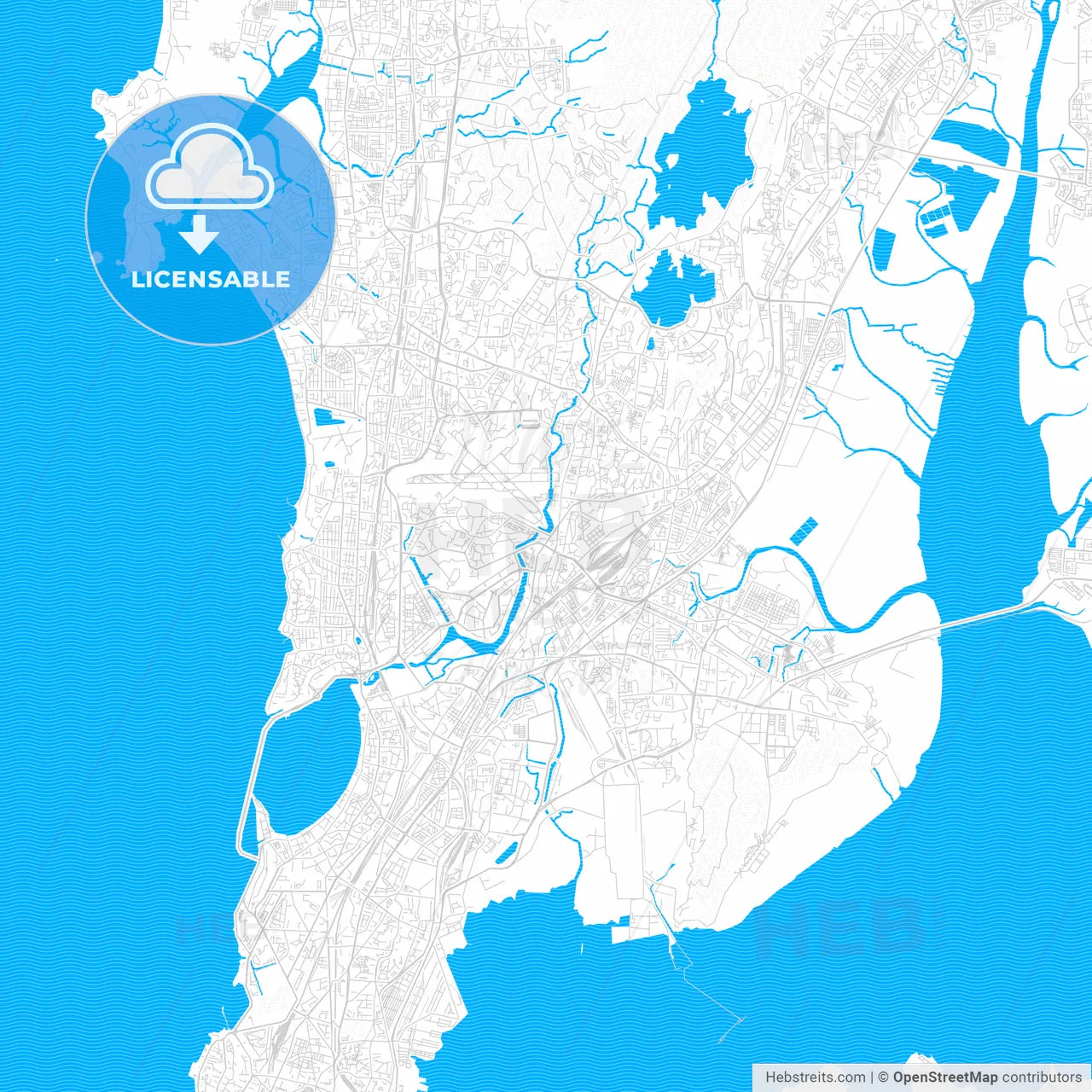 Mumbai, India PDF vector map with water in focus