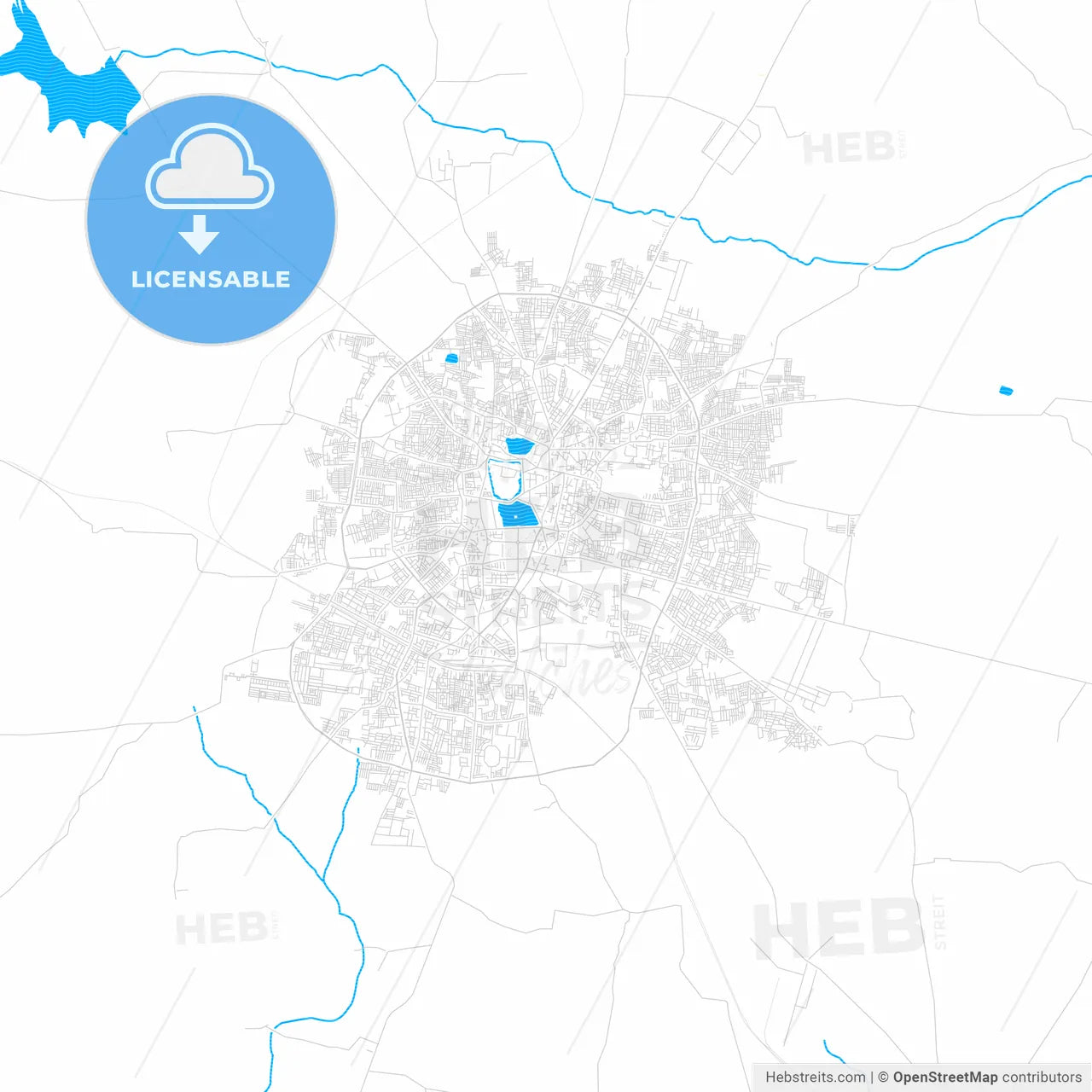 Gulbarga, India PDF vector map with water in focus