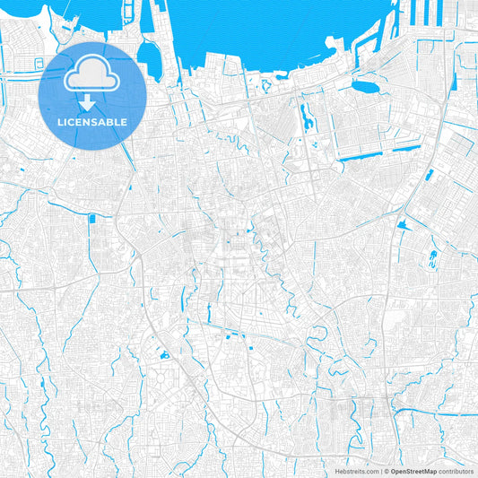 Central Jakarta, Indonesia PDF vector map with water in focus