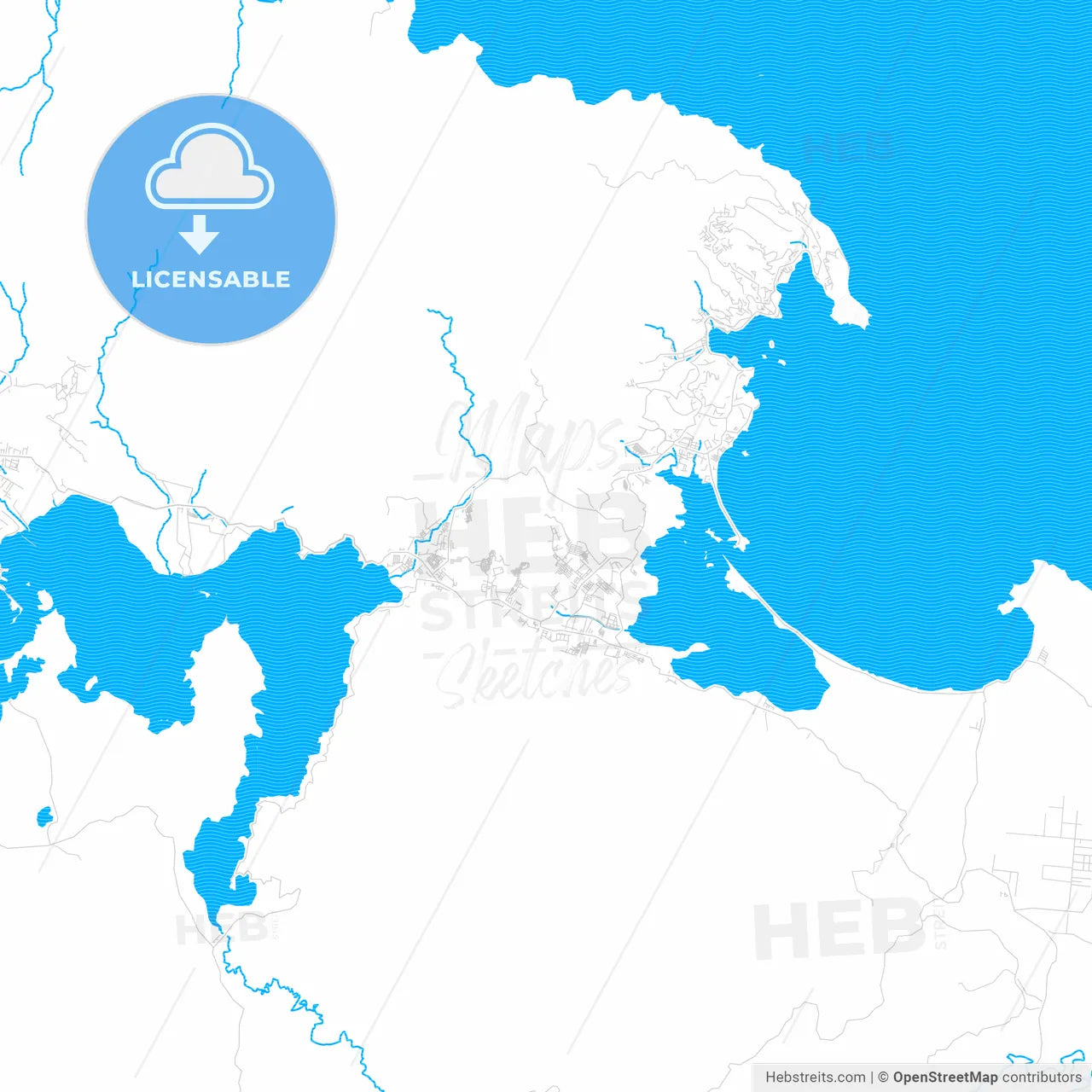 Jayapura, Indonesia PDF vector map with water in focus