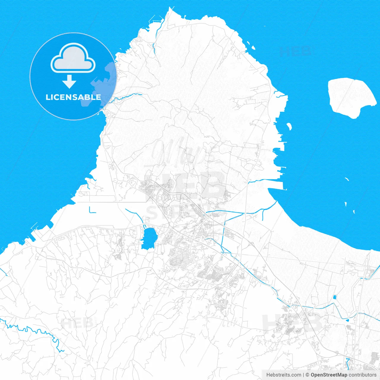 Cilegon, Indonesia PDF vector map with water in focus