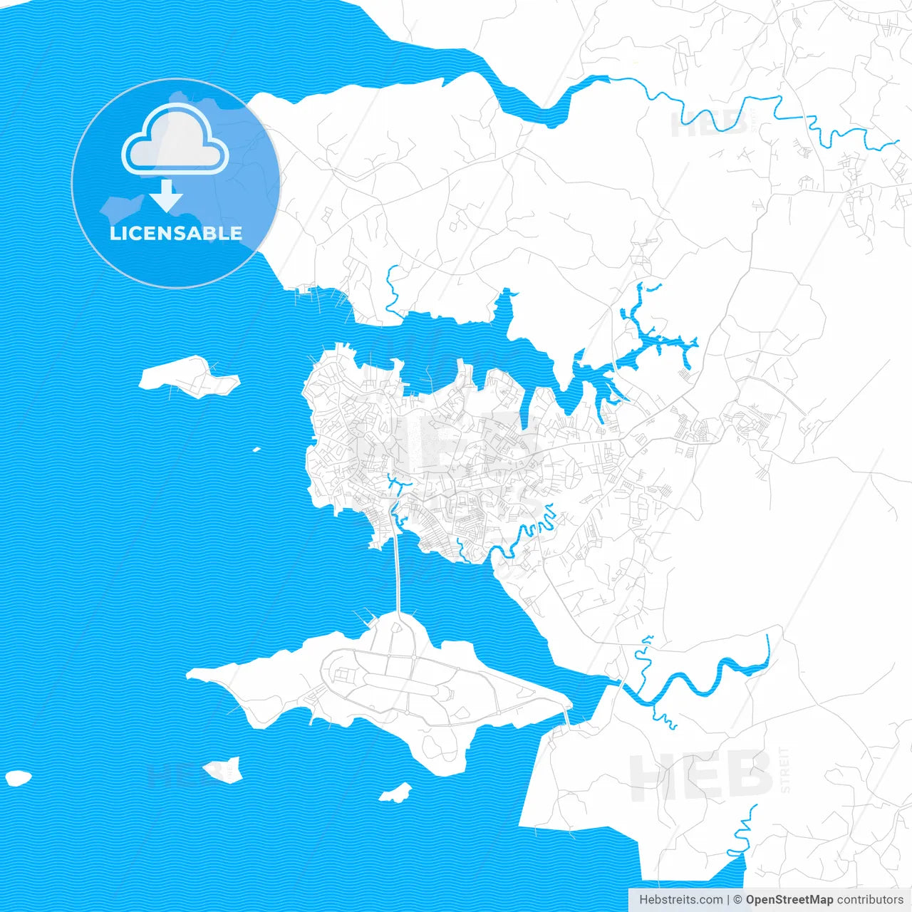 Tanjung Pinang, Indonesia PDF vector map with water in focus