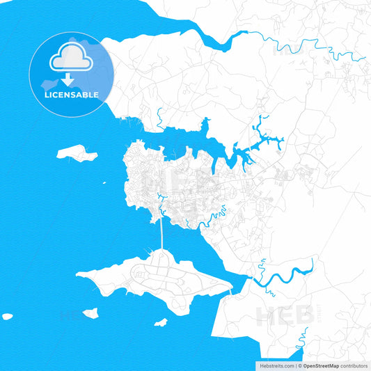 Tanjung Pinang, Indonesia PDF vector map with water in focus