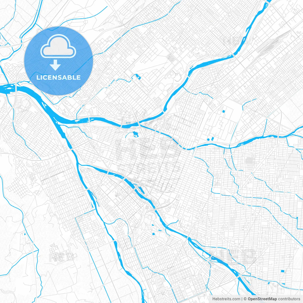 Asahikawa, Japan PDF vector map with water in focus