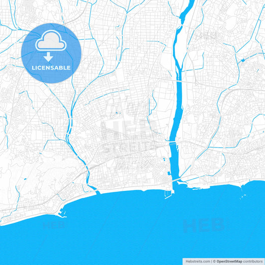 Hiratsuka, Japan PDF vector map with water in focus