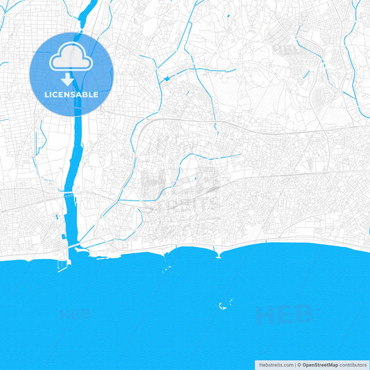 Chigasaki, Japan PDF vector map with water in focus