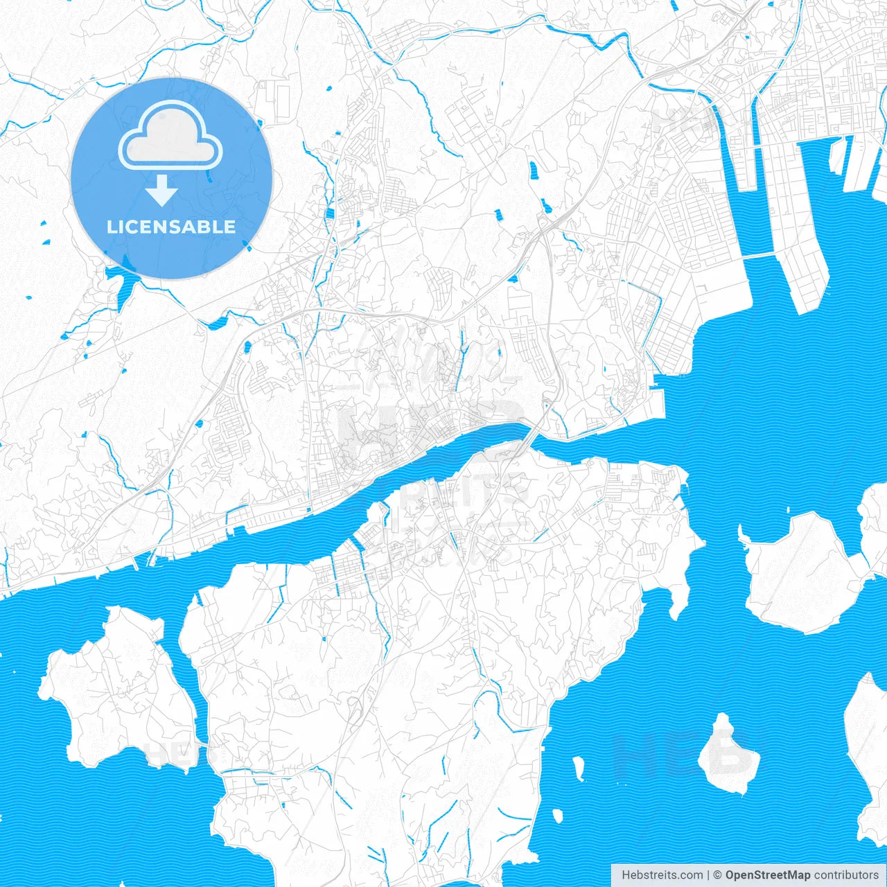 Onomichi, Japan PDF vector map with water in focus