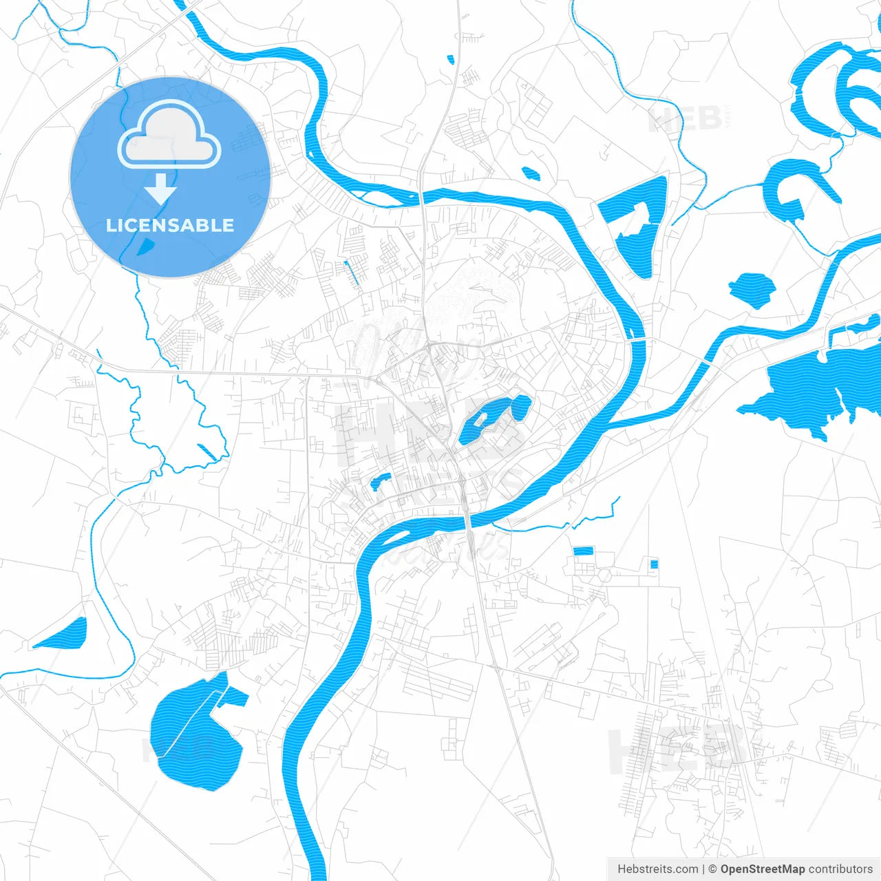 Nakhon Sawan, Thailand PDF vector map with water in focus