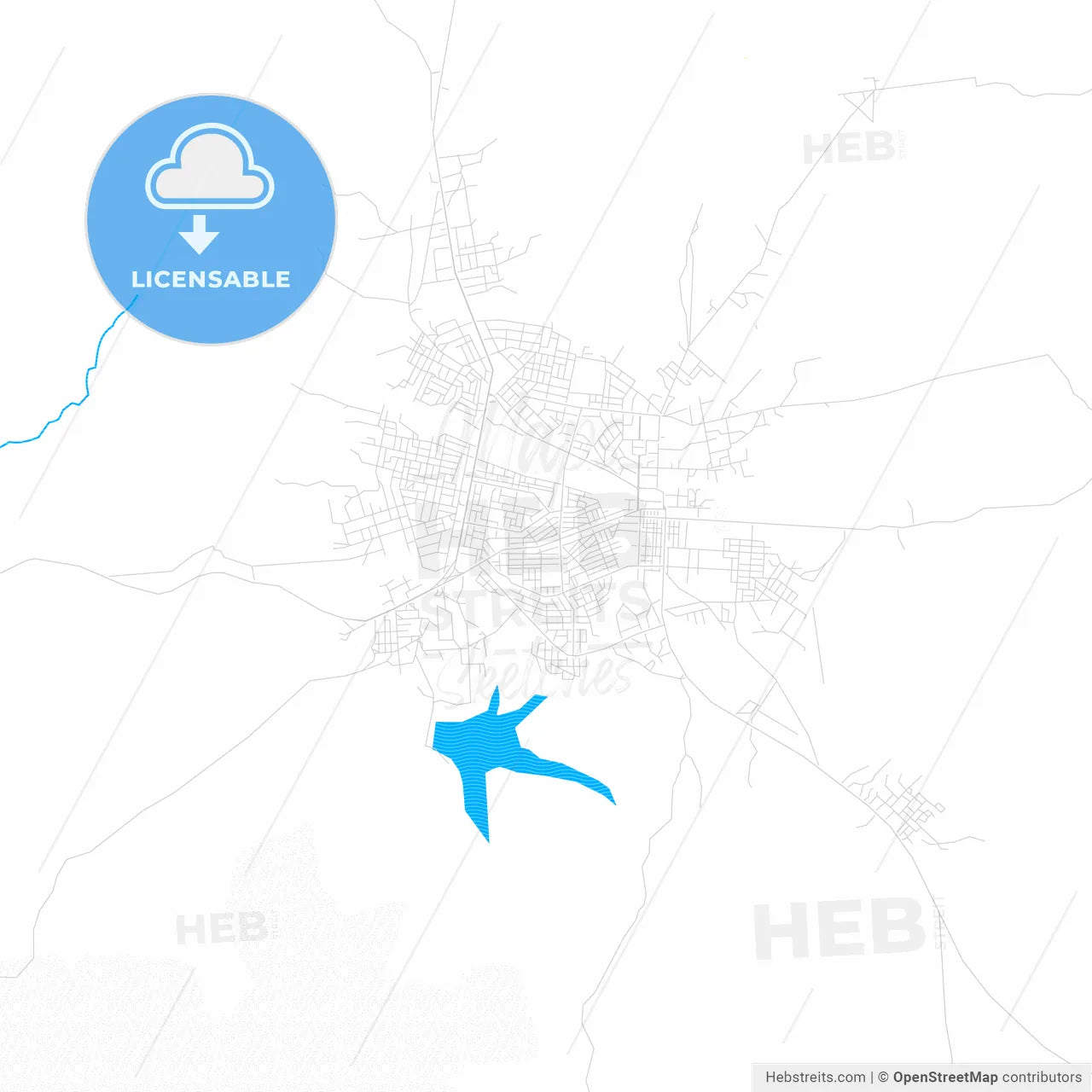 Abengourou, Ivory Coast PDF vector map with water in focus