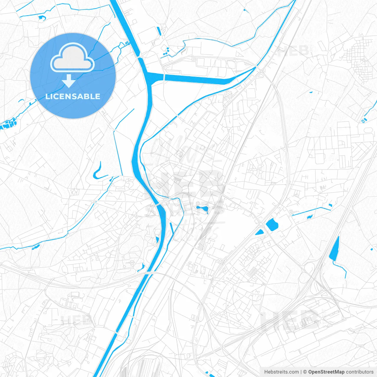 Vilvoorde, Belgium PDF vector map with water in focus