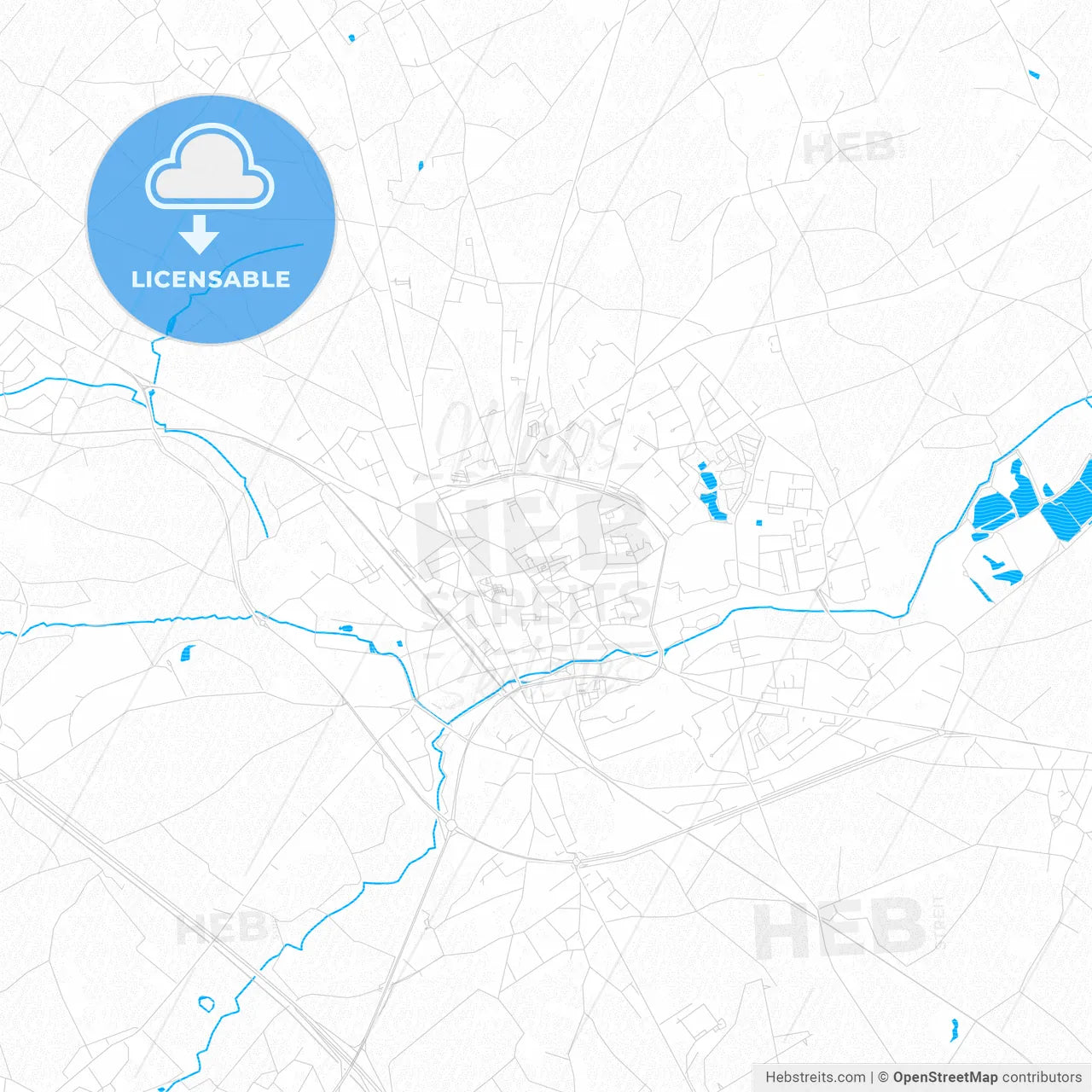 Tienen, Belgium PDF vector map with water in focus