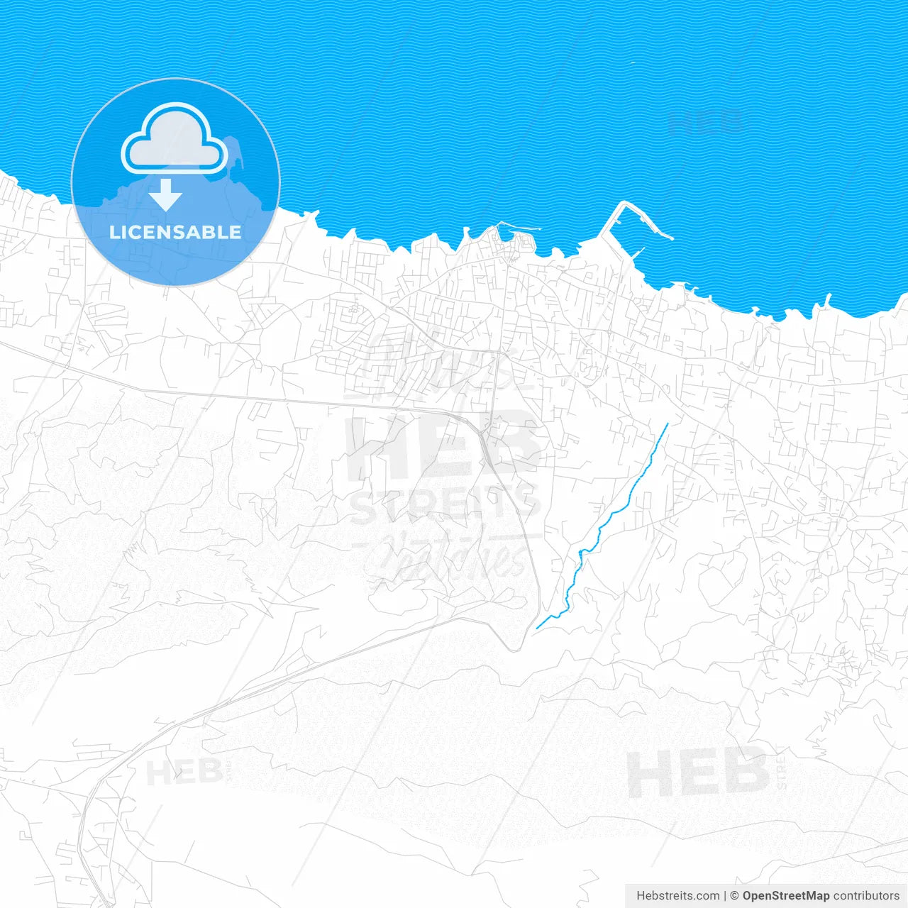 Kyrenia  , Cyprus PDF vector map with water in focus