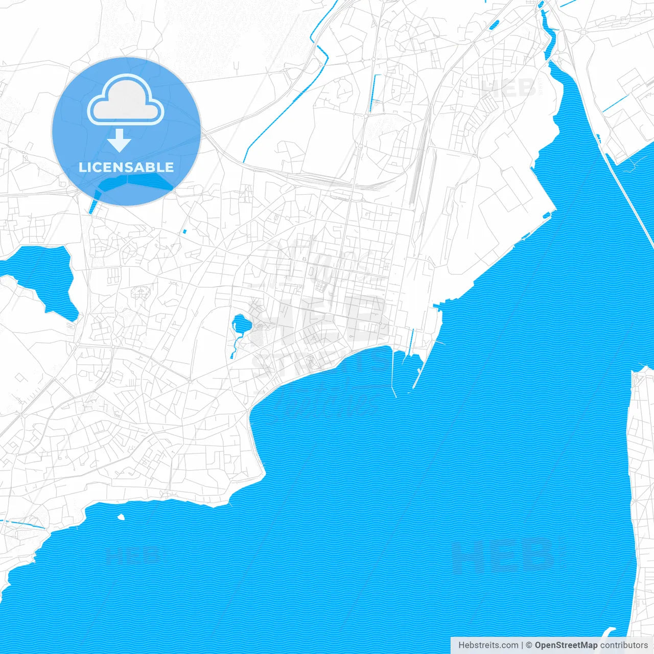 Saint-Nazaire, France PDF vector map with water in focus