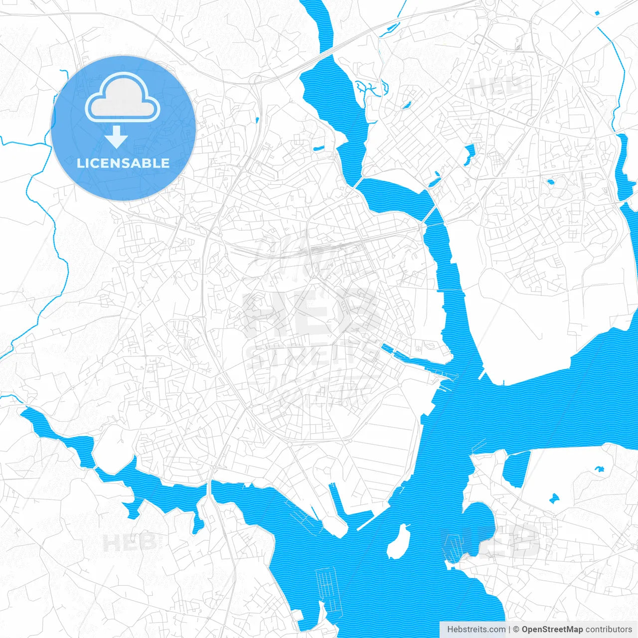 Lorient, France PDF vector map with water in focus