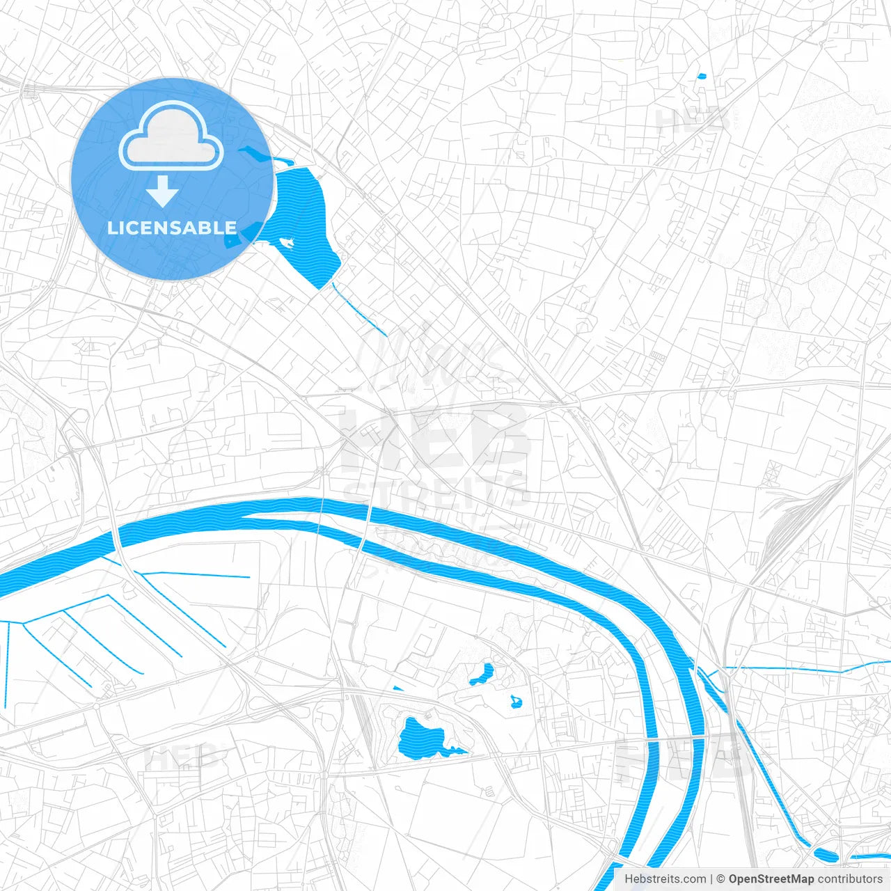 Épinay-sur-Seine, France PDF vector map with water in focus