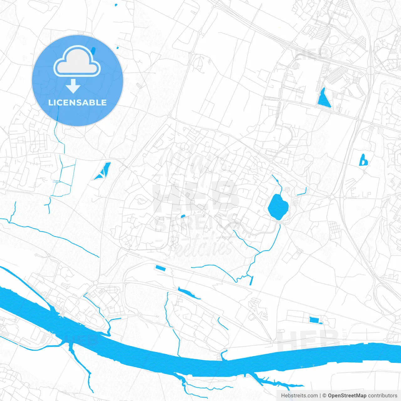 Saint-Herblain, France PDF vector map with water in focus