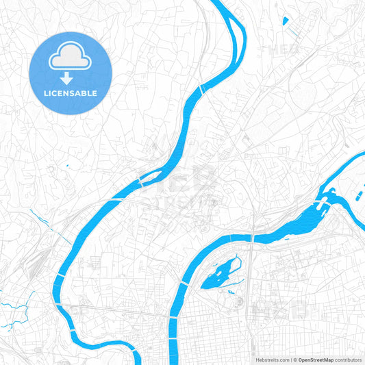 Caluire-et-Cuire, France PDF vector map with water in focus