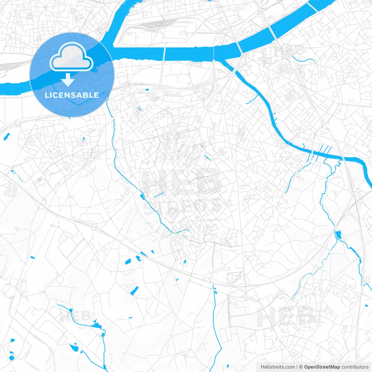Rezé, France PDF vector map with water in focus