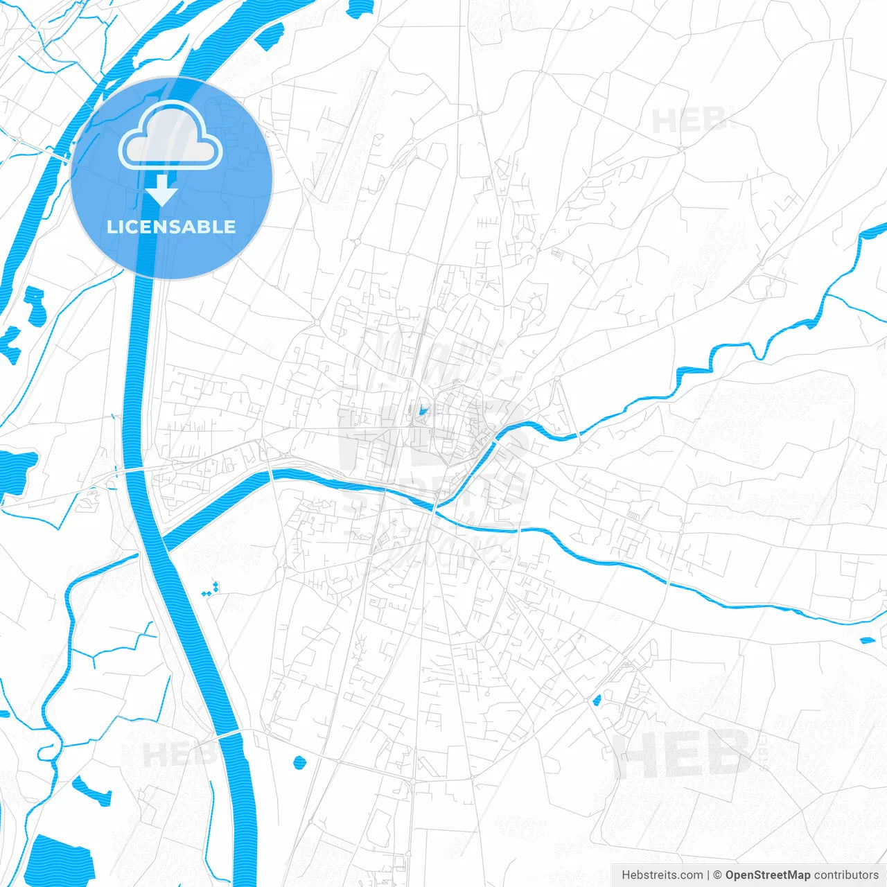 Montélimar, France PDF vector map with water in focus