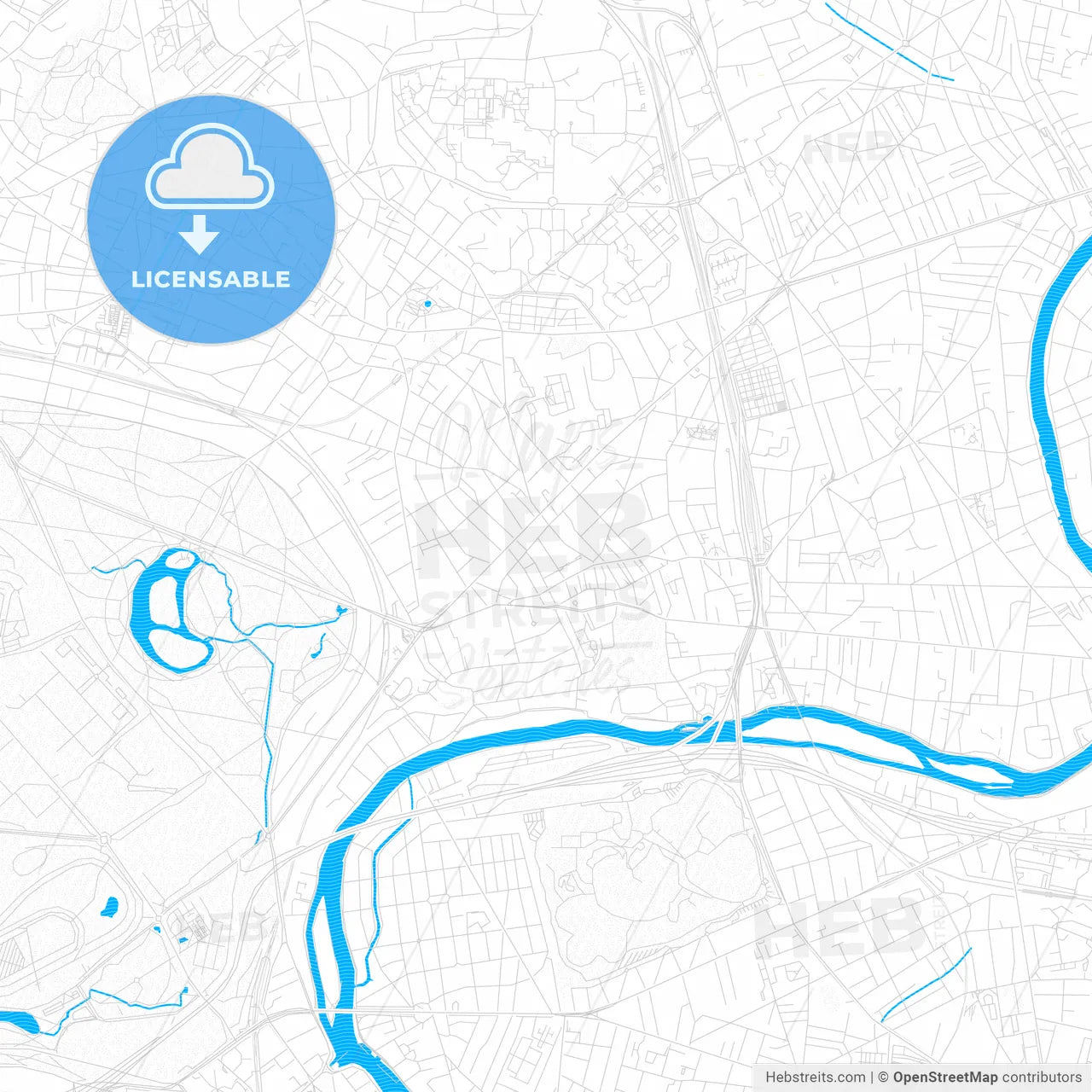 Nogent-sur-Marne, France PDF vector map with water in focus
