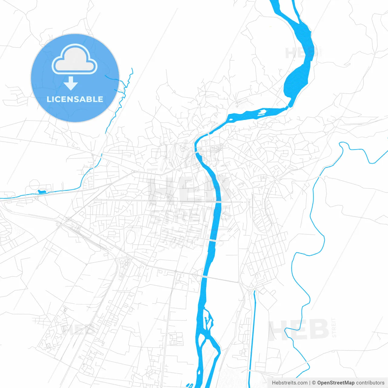Kutaisi, Georgia PDF vector map with water in focus