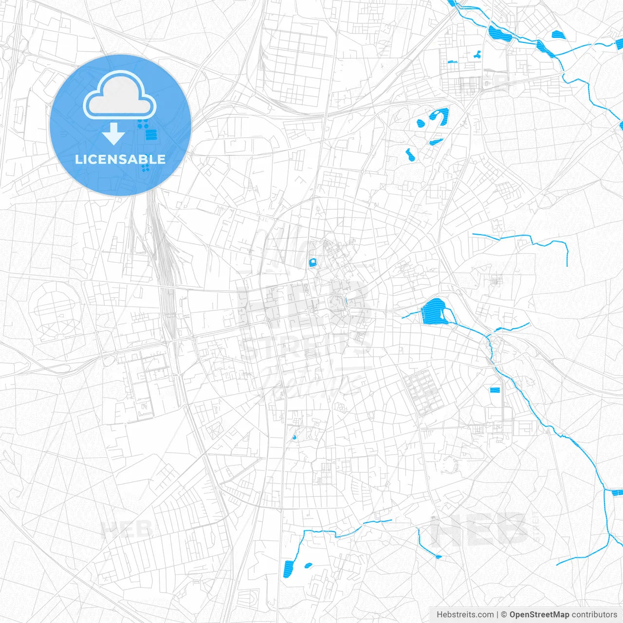 Darmstadt, Germany PDF vector map with water in focus