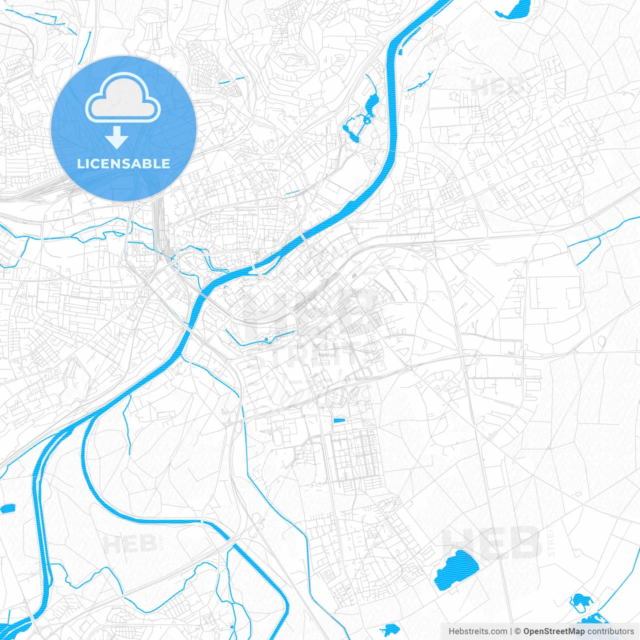 Neu-Ulm, Germany PDF vector map with water in focus
