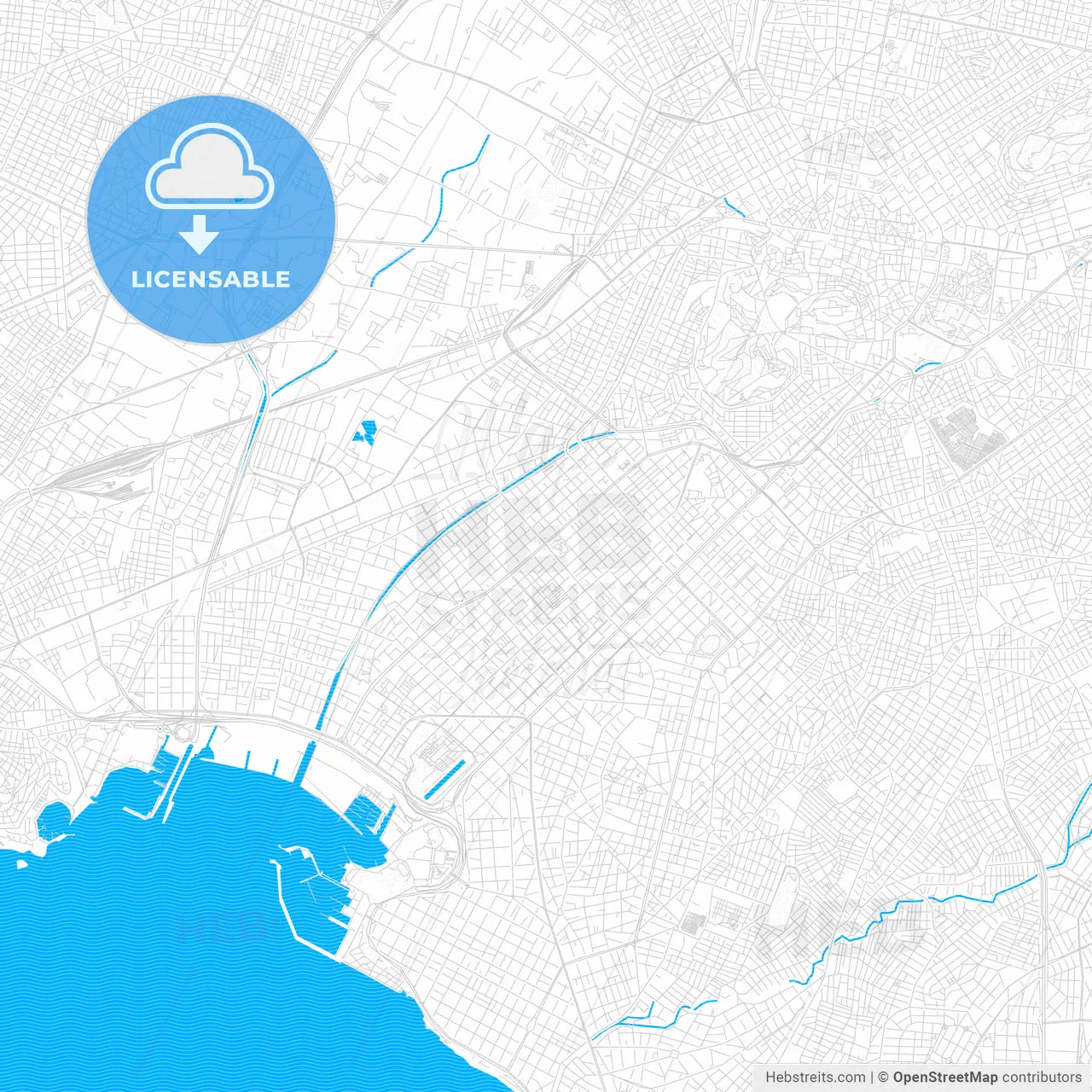 Kallithea, Greece PDF vector map with water in focus