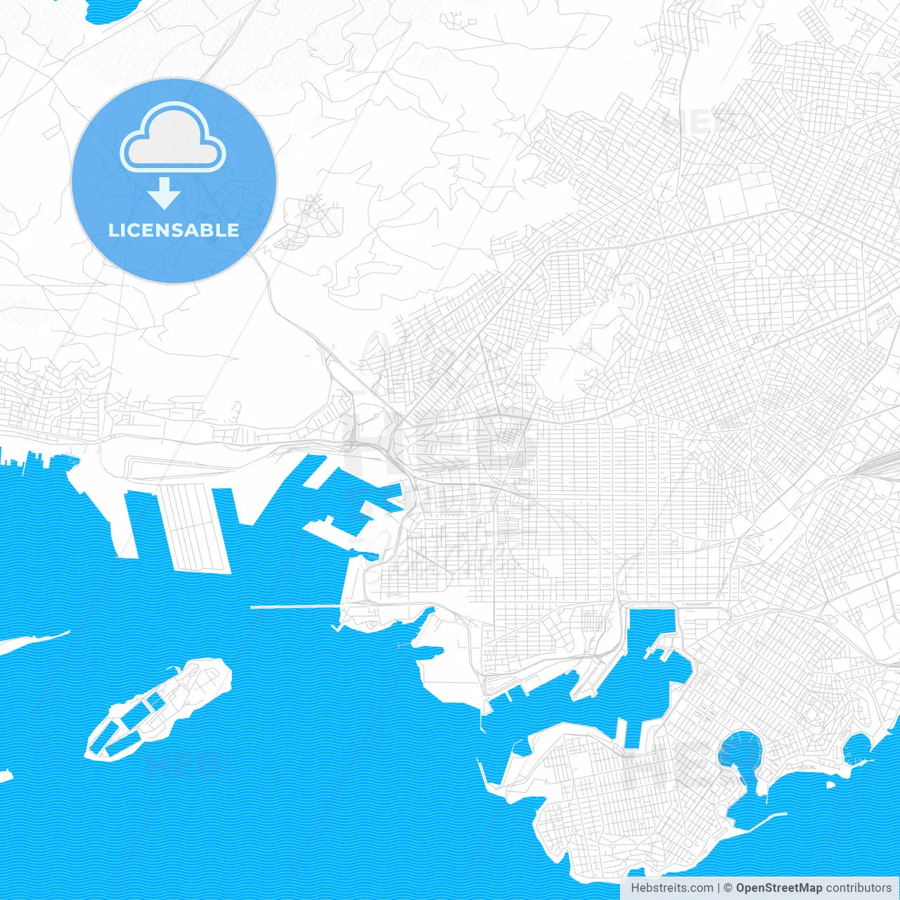 Keratsini, Greece PDF vector map with water in focus