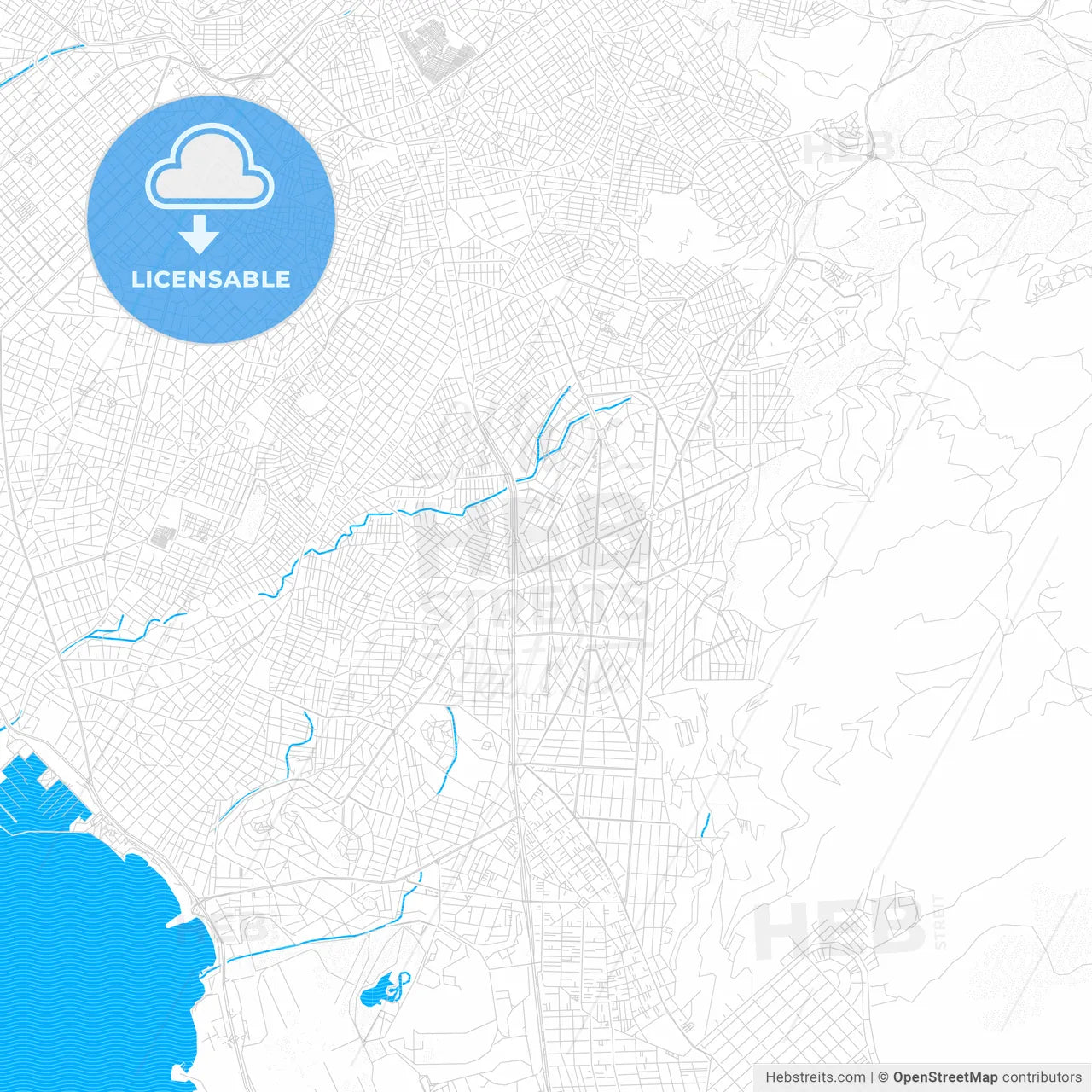 Ilioupoli, Greece PDF vector map with water in focus