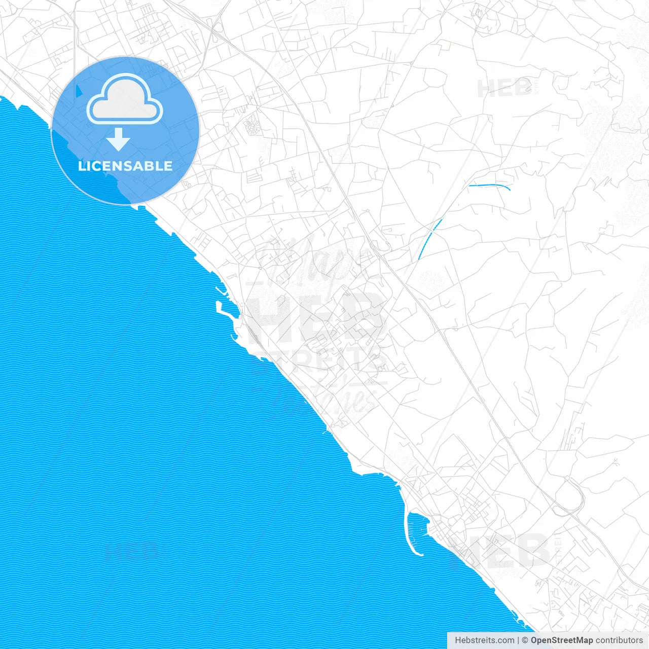 Ercolano, Italy PDF vector map with water in focus